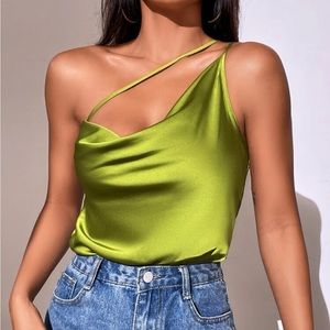 SHEIN SXY One Shoulder Draped Satin Bodysuit